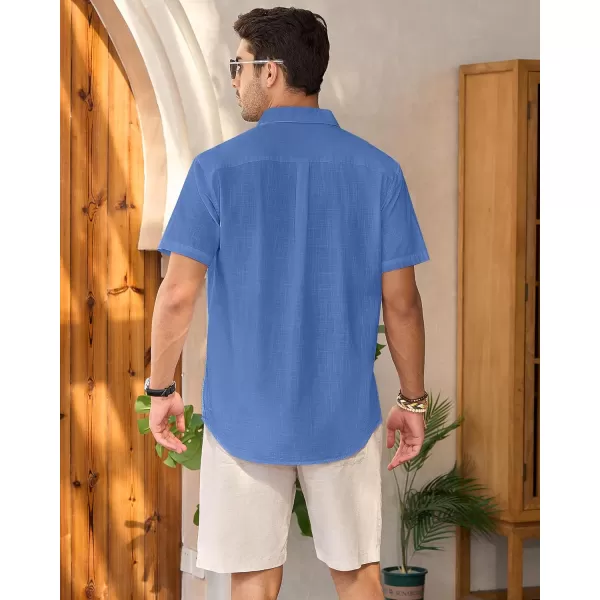 Mens Linen Shirts Short Sleeve Button Up Casual Lightweight Solid Shirt Stylish Cuban Guayabera Beach Tops