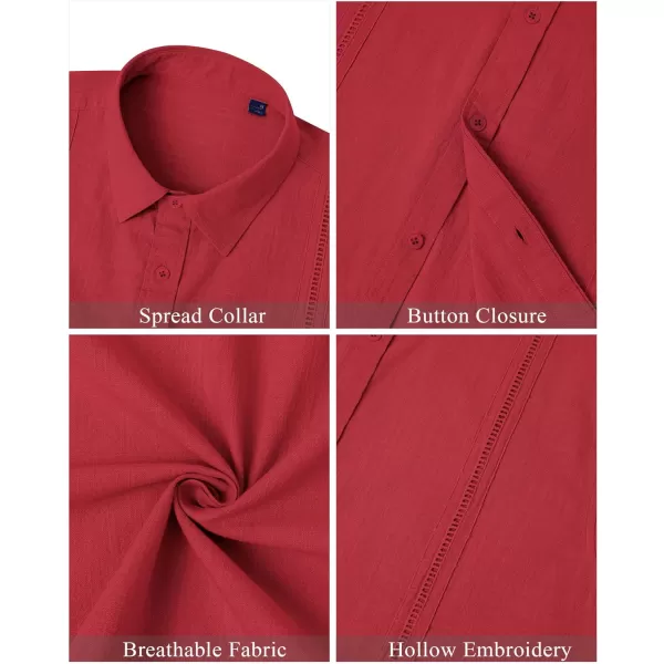Mens Linen Shirts Short Sleeve Button Up Casual Lightweight Solid Shirt Stylish Cuban Guayabera Beach Tops