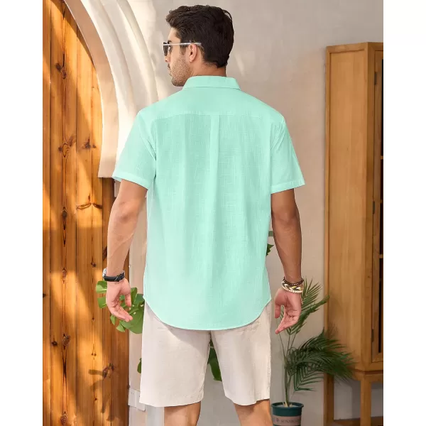 Mens Linen Shirts Short Sleeve Button Up Casual Lightweight Solid Shirt Stylish Cuban Guayabera Beach Tops