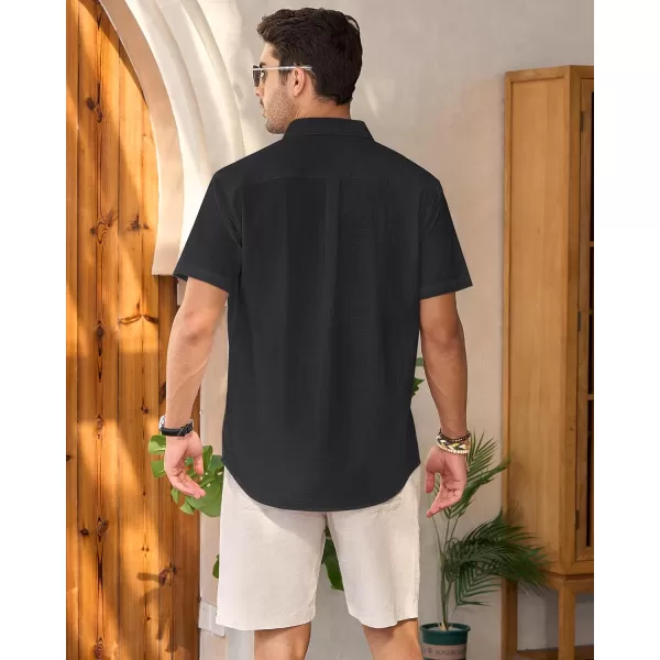 Mens Linen Shirts Short Sleeve Button Up Casual Lightweight Solid Shirt Stylish Cuban Guayabera Beach Tops