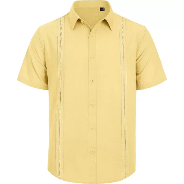 Mens Linen Shirts Short Sleeve Button Up Casual Lightweight Solid Shirt Stylish Cuban Guayabera Beach Tops