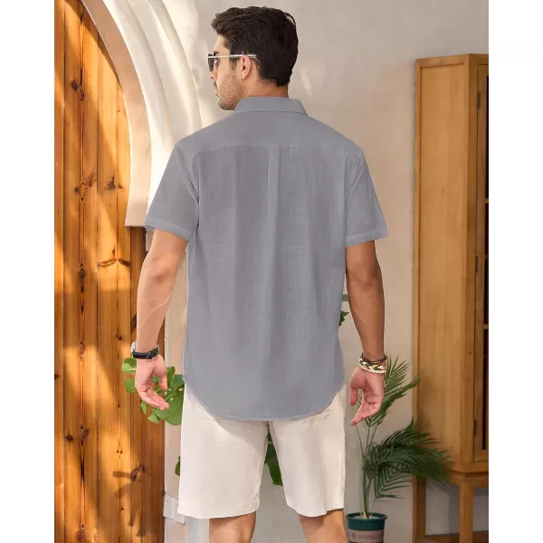 Mens Linen Shirts Short Sleeve Button Up Casual Lightweight Solid Shirt Stylish Cuban Guayabera Beach Tops