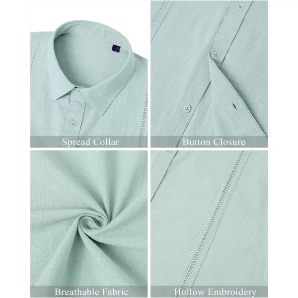 Mens Linen Shirts Short Sleeve Button Up Casual Lightweight Solid Shirt Stylish Cuban Guayabera Beach Tops