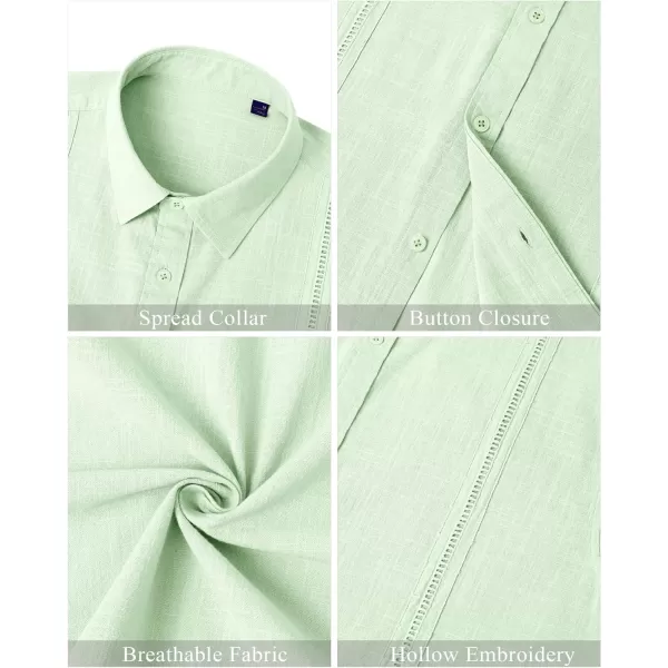 Mens Linen Shirts Short Sleeve Button Up Casual Lightweight Solid Shirt Stylish Cuban Guayabera Beach Tops