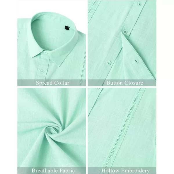 Mens Linen Shirts Short Sleeve Button Up Casual Lightweight Solid Shirt Stylish Cuban Guayabera Beach Tops