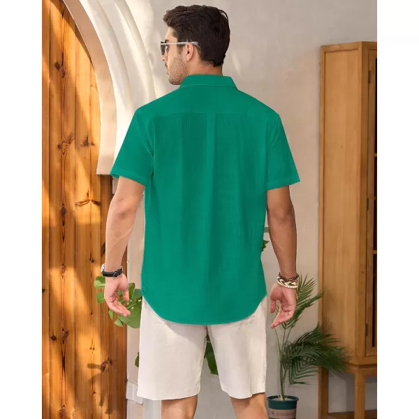 Mens Linen Shirts Short Sleeve Button Up Casual Lightweight Solid Shirt Stylish Cuban Guayabera Beach Tops