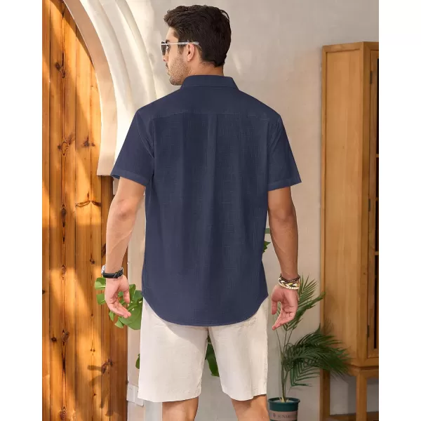 Mens Linen Shirts Short Sleeve Button Up Casual Lightweight Solid Shirt Stylish Cuban Guayabera Beach Tops