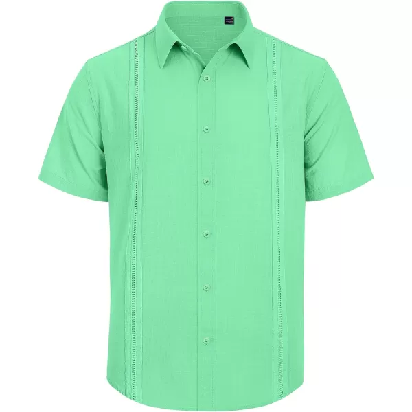 Mens Linen Shirts Short Sleeve Button Up Casual Lightweight Solid Shirt Stylish Cuban Guayabera Beach Tops
