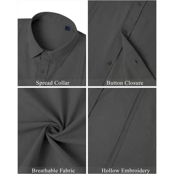 Mens Linen Shirts Short Sleeve Button Up Casual Lightweight Solid Shirt Stylish Cuban Guayabera Beach Tops