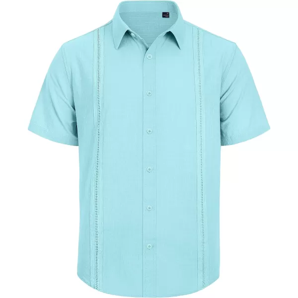Mens Linen Shirts Short Sleeve Button Up Casual Lightweight Solid Shirt Stylish Cuban Guayabera Beach Tops