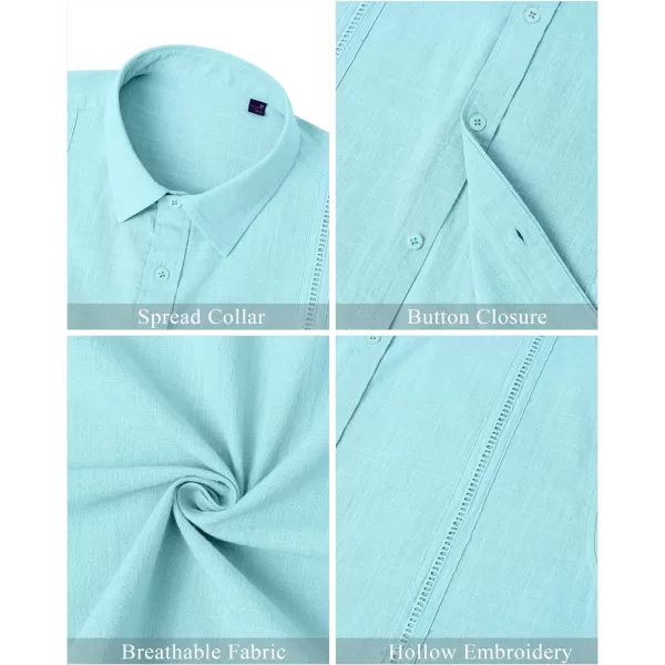 Mens Linen Shirts Short Sleeve Button Up Casual Lightweight Solid Shirt Stylish Cuban Guayabera Beach Tops