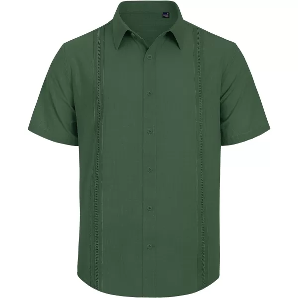 Mens Linen Shirts Short Sleeve Button Up Casual Lightweight Solid Shirt Stylish Cuban Guayabera Beach Tops