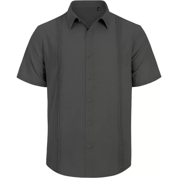 Mens Linen Shirts Short Sleeve Button Up Casual Lightweight Solid Shirt Stylish Cuban Guayabera Beach Tops