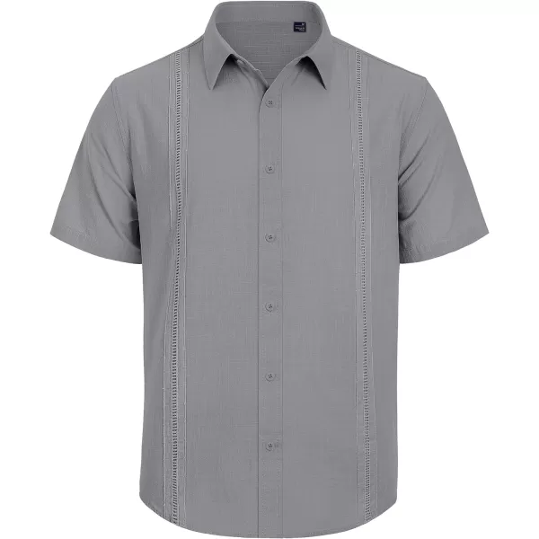 Mens Linen Shirts Short Sleeve Button Up Casual Lightweight Solid Shirt Stylish Cuban Guayabera Beach Tops
