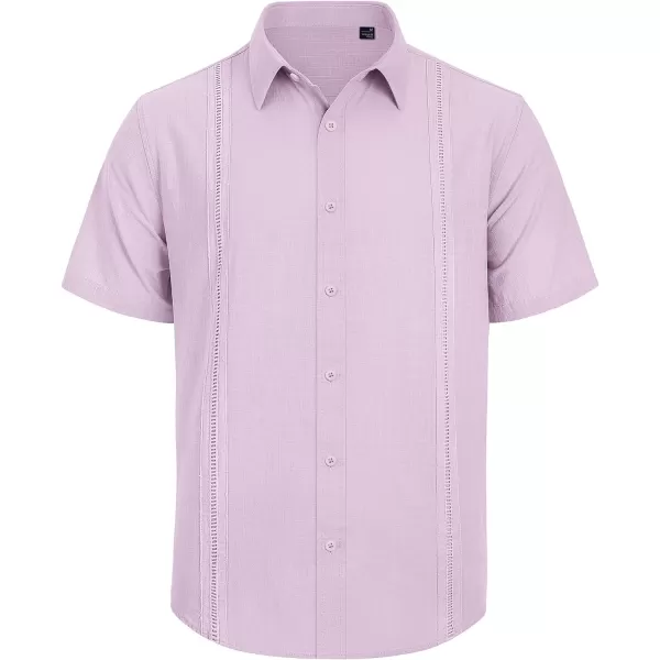 Mens Linen Shirts Short Sleeve Button Up Casual Lightweight Solid Shirt Stylish Cuban Guayabera Beach Tops