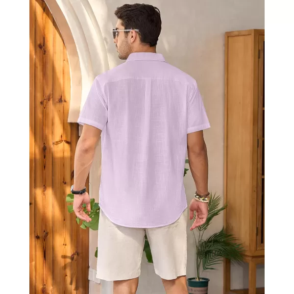 Mens Linen Shirts Short Sleeve Button Up Casual Lightweight Solid Shirt Stylish Cuban Guayabera Beach Tops