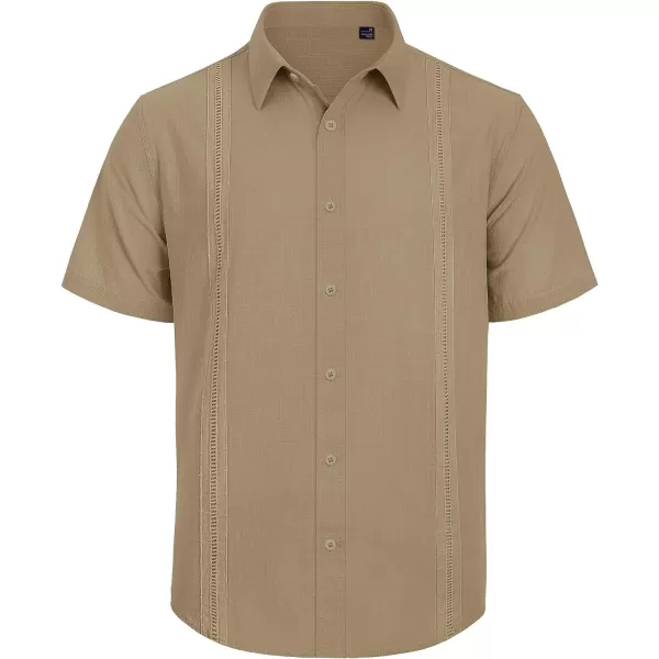 Mens Linen Shirts Short Sleeve Button Up Casual Lightweight Solid Shirt Stylish Cuban Guayabera Beach Tops