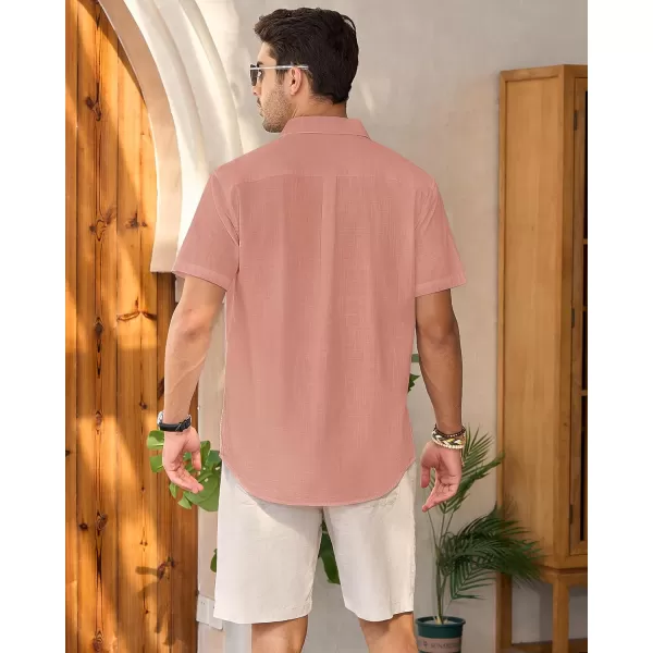 Mens Linen Shirts Short Sleeve Button Up Casual Lightweight Solid Shirt Stylish Cuban Guayabera Beach Tops
