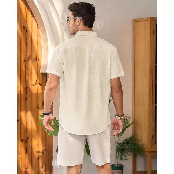 Mens Linen Shirts Short Sleeve Button Up Casual Lightweight Solid Shirt Stylish Cuban Guayabera Beach Tops