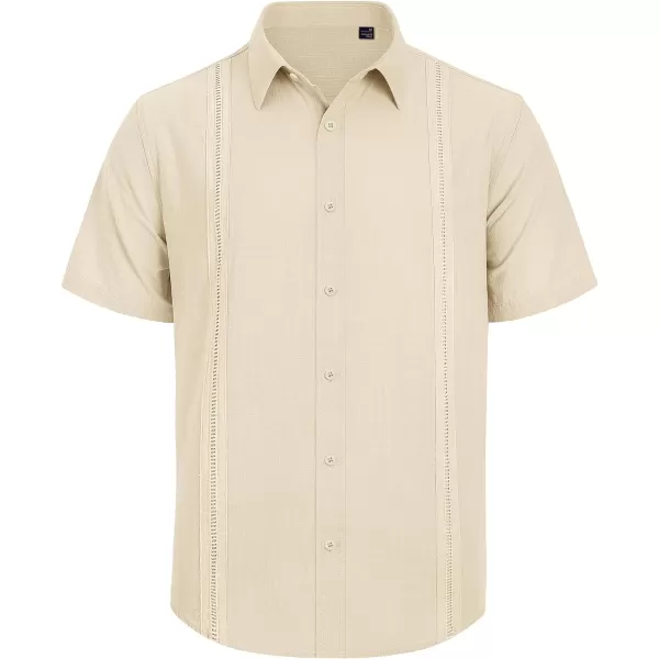 Mens Linen Shirts Short Sleeve Button Up Casual Lightweight Solid Shirt Stylish Cuban Guayabera Beach Tops