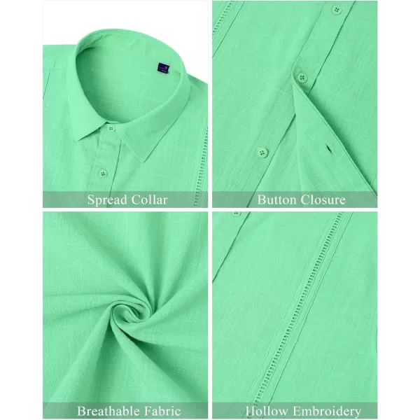 Mens Linen Shirts Short Sleeve Button Up Casual Lightweight Solid Shirt Stylish Cuban Guayabera Beach Tops