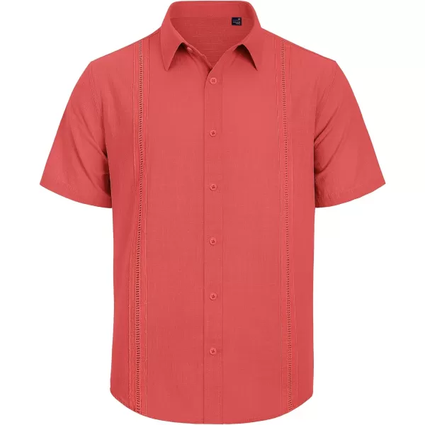 Mens Linen Shirts Short Sleeve Button Up Casual Lightweight Solid Shirt Stylish Cuban Guayabera Beach Tops