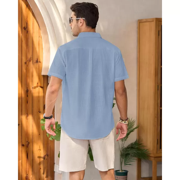 Mens Linen Shirts Short Sleeve Button Up Casual Lightweight Solid Shirt Stylish Cuban Guayabera Beach Tops