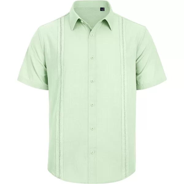 Mens Linen Shirts Short Sleeve Button Up Casual Lightweight Solid Shirt Stylish Cuban Guayabera Beach Tops