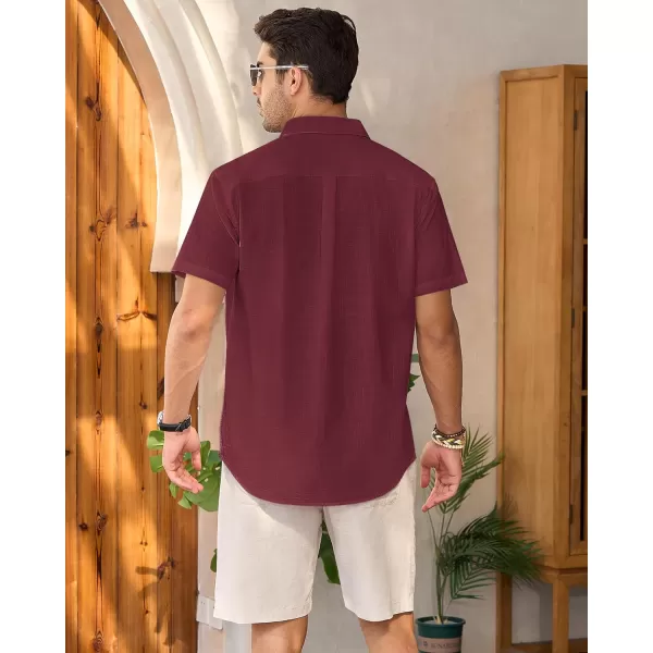 Mens Linen Shirts Short Sleeve Button Up Casual Lightweight Solid Shirt Stylish Cuban Guayabera Beach Tops
