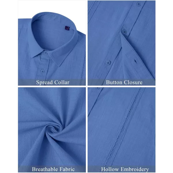 Mens Linen Shirts Short Sleeve Button Up Casual Lightweight Solid Shirt Stylish Cuban Guayabera Beach Tops