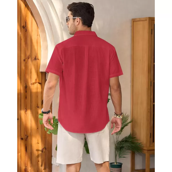Mens Linen Shirts Short Sleeve Button Up Casual Lightweight Solid Shirt Stylish Cuban Guayabera Beach Tops