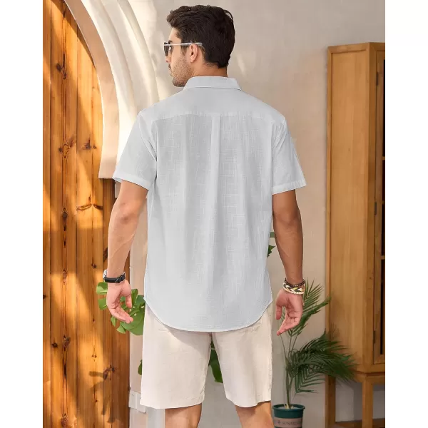 Mens Linen Shirts Short Sleeve Button Up Casual Lightweight Solid Shirt Stylish Cuban Guayabera Beach Tops