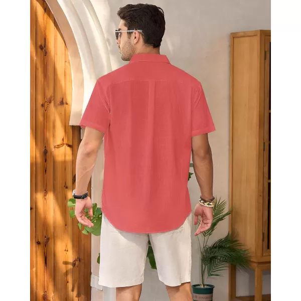 Mens Linen Shirts Short Sleeve Button Up Casual Lightweight Solid Shirt Stylish Cuban Guayabera Beach Tops