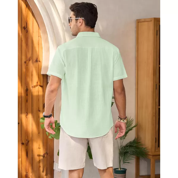 Mens Linen Shirts Short Sleeve Button Up Casual Lightweight Solid Shirt Stylish Cuban Guayabera Beach Tops