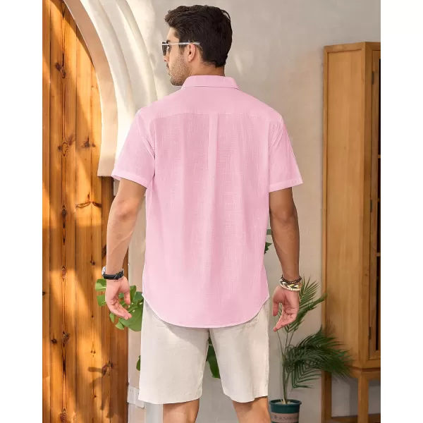 Mens Linen Shirts Short Sleeve Button Up Casual Lightweight Solid Shirt Stylish Cuban Guayabera Beach Tops