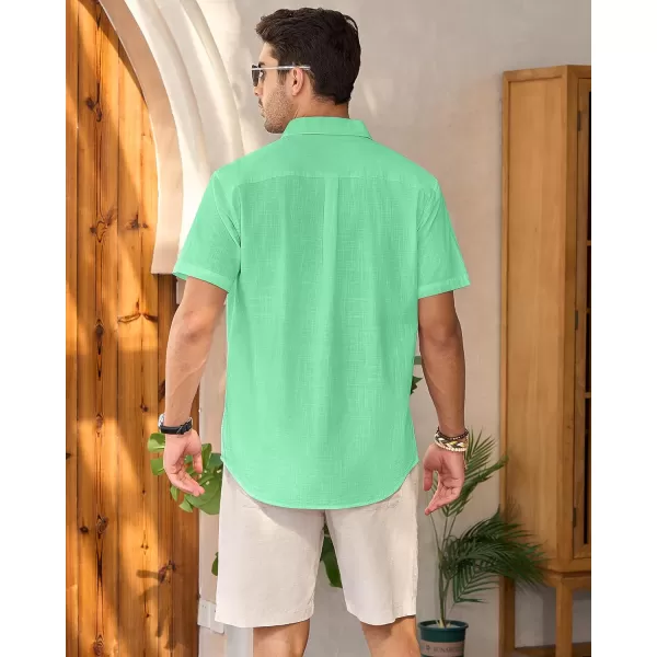 Mens Linen Shirts Short Sleeve Button Up Casual Lightweight Solid Shirt Stylish Cuban Guayabera Beach Tops