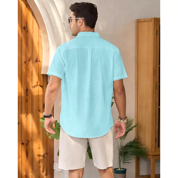 Mens Linen Shirts Short Sleeve Button Up Casual Lightweight Solid Shirt Stylish Cuban Guayabera Beach Tops