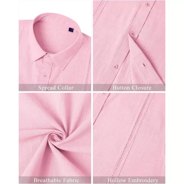 Mens Linen Shirts Short Sleeve Button Up Casual Lightweight Solid Shirt Stylish Cuban Guayabera Beach Tops