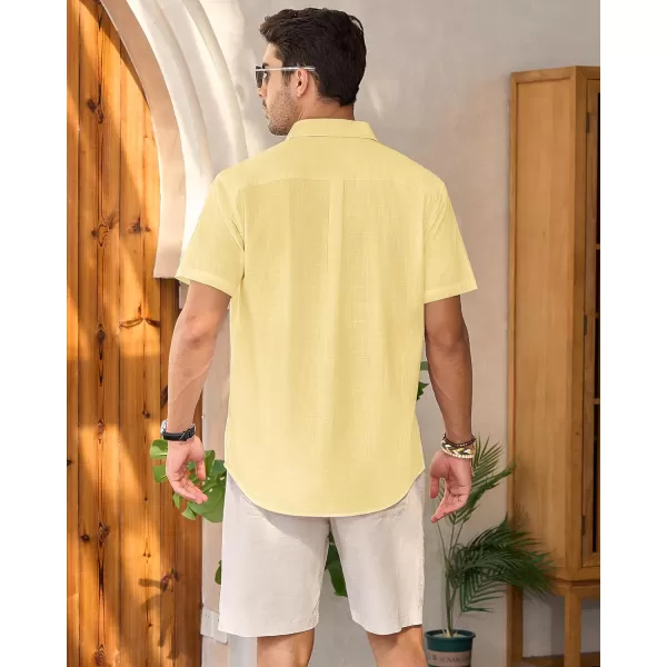 Mens Linen Shirts Short Sleeve Button Up Casual Lightweight Solid Shirt Stylish Cuban Guayabera Beach Tops