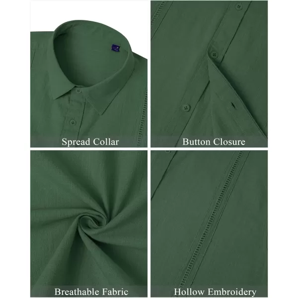 Mens Linen Shirts Short Sleeve Button Up Casual Lightweight Solid Shirt Stylish Cuban Guayabera Beach Tops
