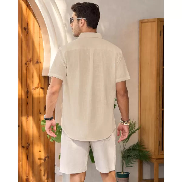 Mens Linen Shirts Short Sleeve Button Up Casual Lightweight Solid Shirt Stylish Cuban Guayabera Beach Tops