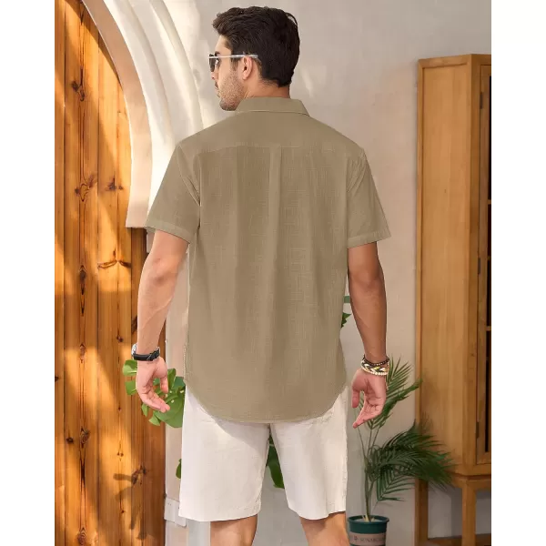 Mens Linen Shirts Short Sleeve Button Up Casual Lightweight Solid Shirt Stylish Cuban Guayabera Beach Tops