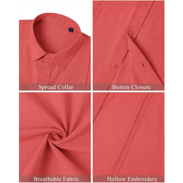 Mens Linen Shirts Short Sleeve Button Up Casual Lightweight Solid Shirt Stylish Cuban Guayabera Beach Tops