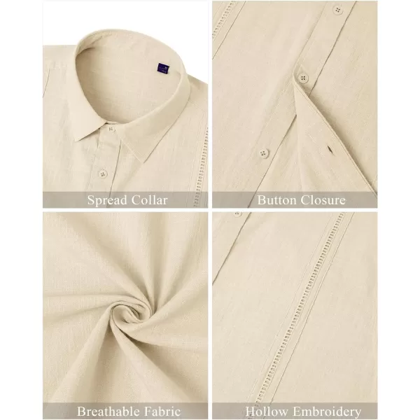 Mens Linen Shirts Short Sleeve Button Up Casual Lightweight Solid Shirt Stylish Cuban Guayabera Beach Tops
