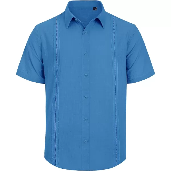 Mens Linen Shirts Short Sleeve Button Up Casual Lightweight Solid Shirt Stylish Cuban Guayabera Beach Tops