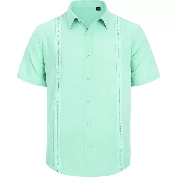 Mens Linen Shirts Short Sleeve Button Up Casual Lightweight Solid Shirt Stylish Cuban Guayabera Beach Tops