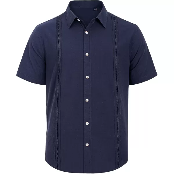 Mens Linen Shirts Short Sleeve Button Up Casual Lightweight Solid Shirt Stylish Cuban Guayabera Beach Tops