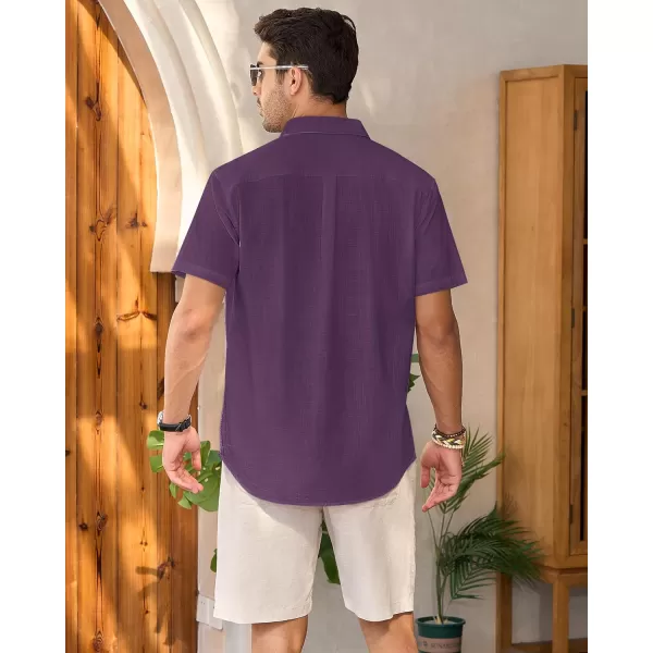 Mens Linen Shirts Short Sleeve Button Up Casual Lightweight Solid Shirt Stylish Cuban Guayabera Beach Tops