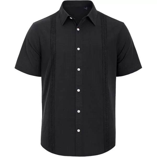 Mens Linen Shirts Short Sleeve Button Up Casual Lightweight Solid Shirt Stylish Cuban Guayabera Beach Tops