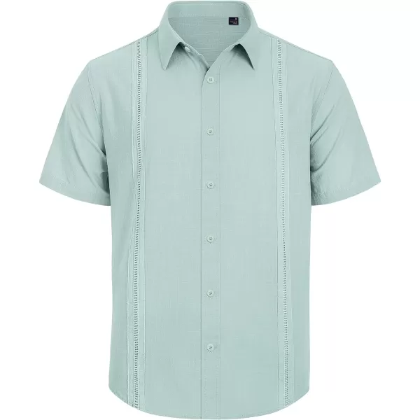 Mens Linen Shirts Short Sleeve Button Up Casual Lightweight Solid Shirt Stylish Cuban Guayabera Beach Tops